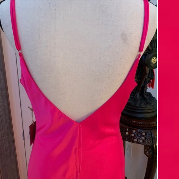 Satin Hot Pink Midi Dress - Picture 4 of 5